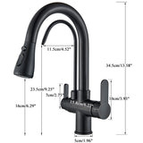 Küchenarmatur mit Wasseraufbereitung, schwenkbarem Auslauf und Warm-Kalt-Mischer in Schwarz