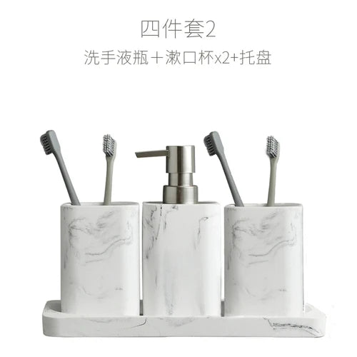 Vierteiliges Badezimmer-Accessoire-Set – Marmoroptik