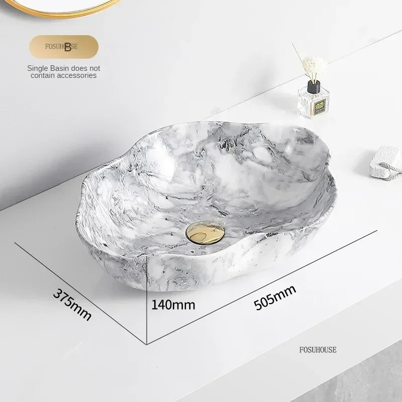 Ovales Keramikwaschbecken mit Marmormuster – Tischmodell | Leichtes Luxusdesign | 12L