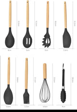 ChefEase – 12-delige Siliconen Keukengerei Set met Houten Handvat