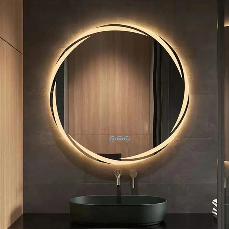 GlowRound Anti-Beschlag LED Badezimmerspiegel – Runder HD-Wandspiegel mit Beleuchtung (3 Lichtfarben)