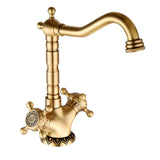 Antiker Messing-Waschtischhahn – Graviert | Einhebelmischer | Warmes und kaltes Wasser