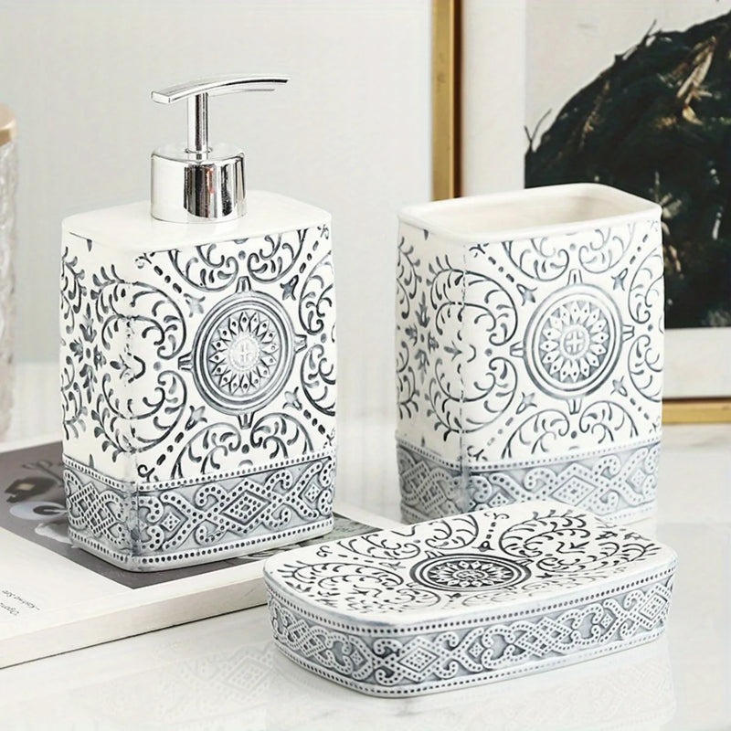 4-teiliges Badezimmerset aus Keramik | Boho Chic