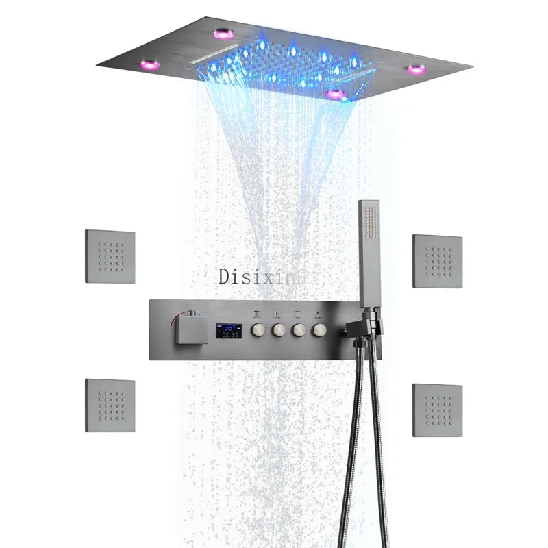 Thermostat-Duscharmatur mit LED-Anzeige – Integrierte Smart-Funktion | Quadratischer Duschstrahl | Messing | Schwarz