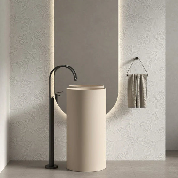 Einfaches rundes freistehendes Waschbecken – Mattweiß | Integriertes Design