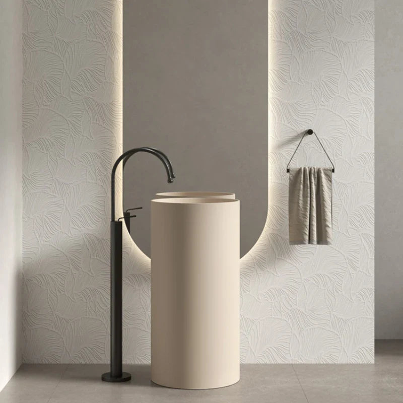 Einfaches rundes freistehendes Waschbecken – Mattweiß | Integriertes Design