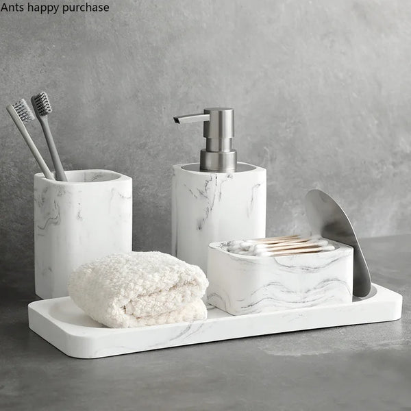 Vierteiliges Badezimmer-Accessoire-Set – Marmoroptik