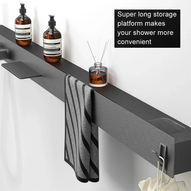 Superluxuriöses Duschsystem zur Wandmontage mit Ablage und Handtuchhalter – Gebürstetes Gun Grey
