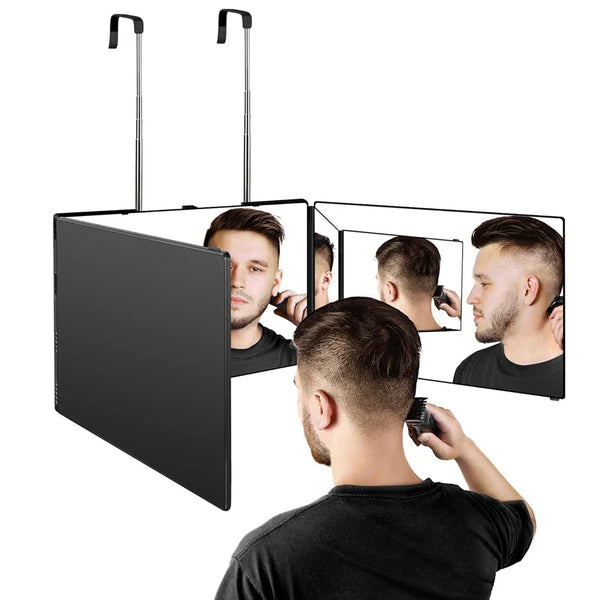 GlamFold 360 – Tragbarer 3-teiliger Schminkspiegel mit Verstellbarem Teleskophaken