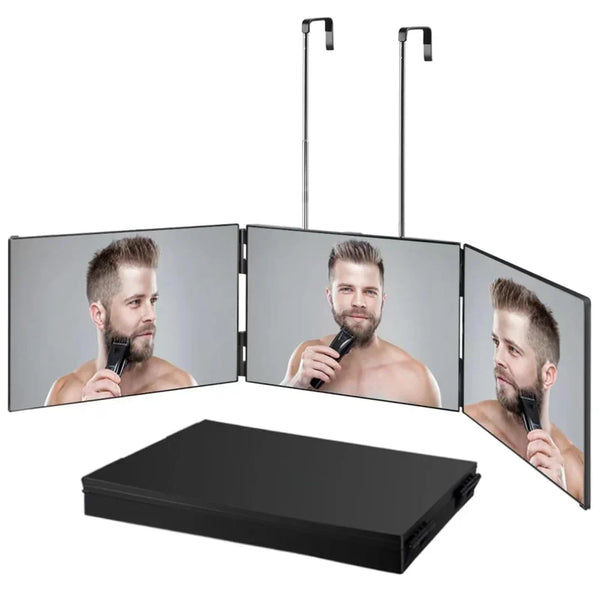 GlamFold 360 – Tragbarer 3-teiliger Schminkspiegel mit Verstellbarem Teleskophaken