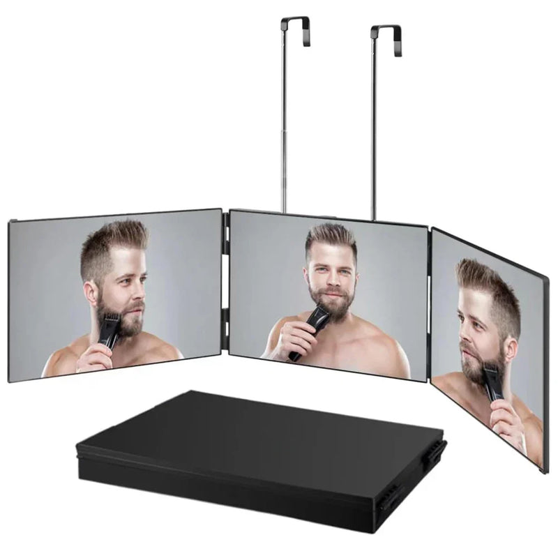 GlamFold 360 – Tragbarer 3-teiliger Schminkspiegel mit Verstellbarem Teleskophaken
