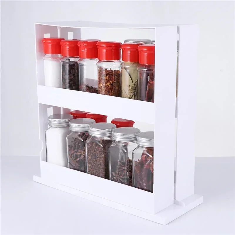 TurnEasy 2-stufiges drehbares Gewürzregal – Multifunktionales Organizer-Regal für Küche und Bad