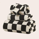 Schwarz-weiß kariertes Handtuchset | 100 % Polyester