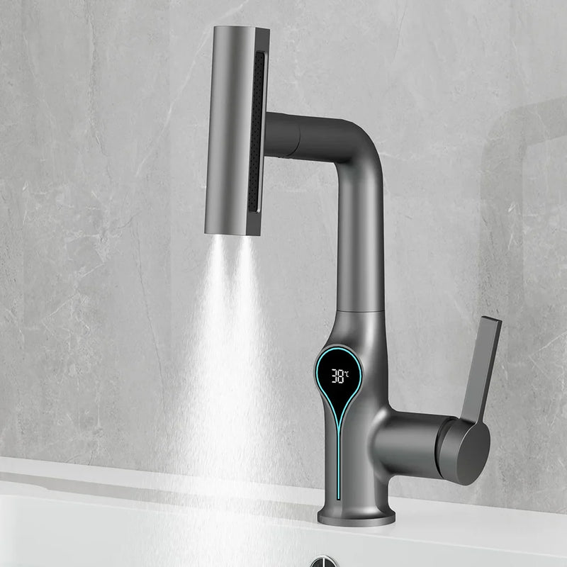 AquaGlow Wasserfall-Waschtischarmatur mit digitaler Temperaturanzeige