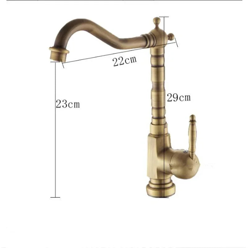 Antiker Wasserhahn für Waschbecken - 360° drehbar | Heiß- und Kaltwasser | Goldausführung