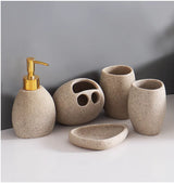 NordicResin Luxus Badezimmer Set – Lotionflasche, Seifenschale, Mundspülbecher & Zahnbürstenhalter