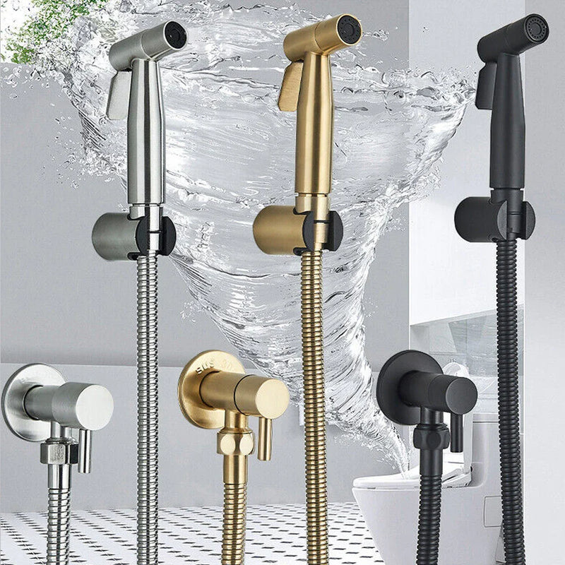 AquaClean Schwarzer Bidet-Wasserhahn – Edelstahl WC-Duschkopf Wandmontage Shattaf Set