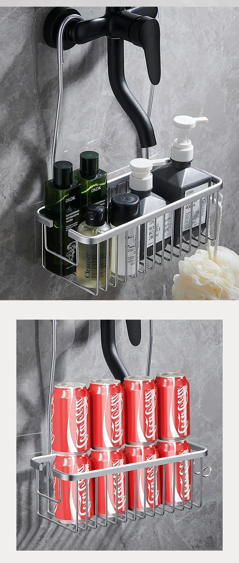 AluGrip Duschablage ohne Bohren – Abnehmbarer Badekorb aus Aluminium – Wandmontage & Edelstahl