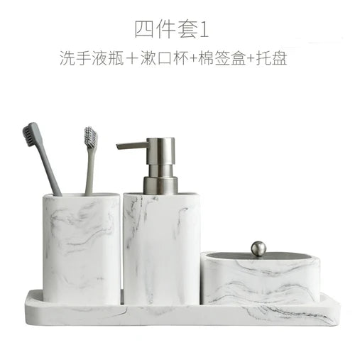 Vierteiliges Badezimmer-Accessoire-Set – Marmoroptik