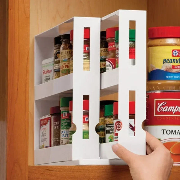 TurnEasy 2-stufiges drehbares Gewürzregal – Multifunktionales Organizer-Regal für Küche und Bad