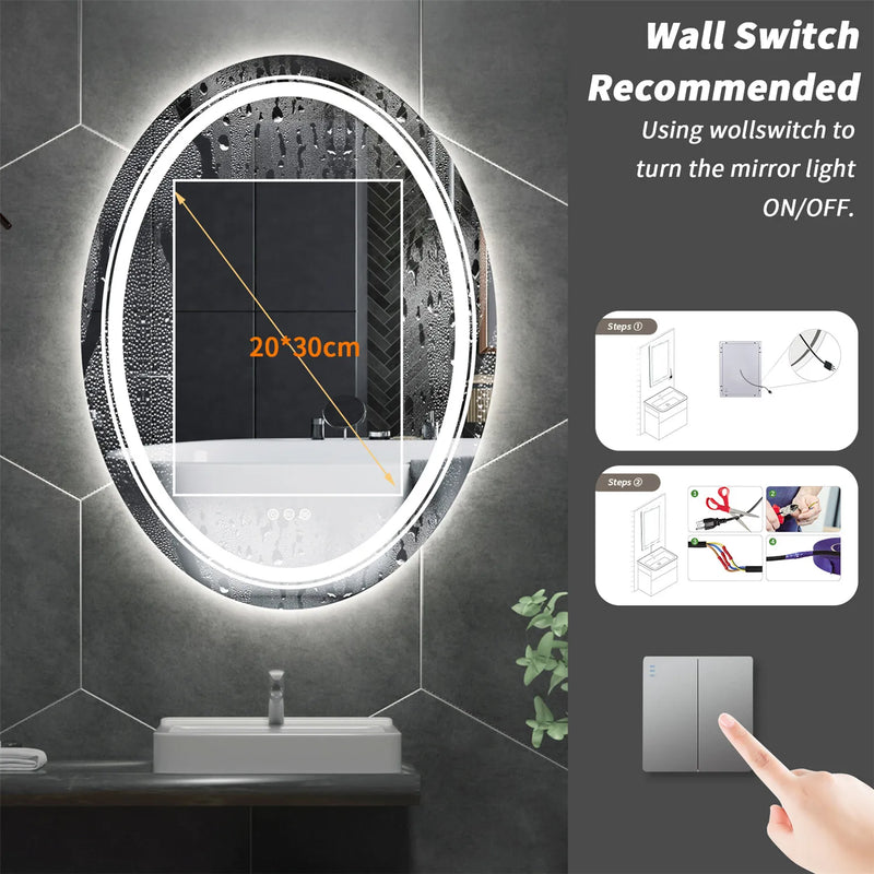 Luxuriöser ovaler LED-Badezimmerspiegel | 60 x 80 cm | Touch-Steuerung & Antibeschlag