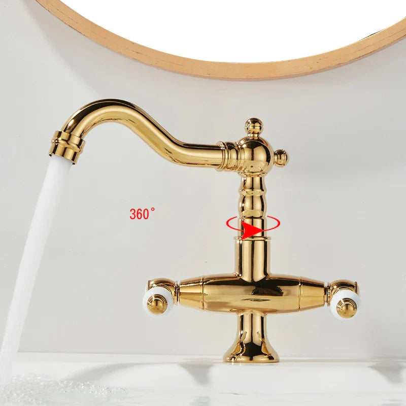 Antiker Messing-Wasserhahn im Industriestil, Einloch-Doppelgriff
