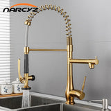 Ausziehbarer Küchenhahn | Nickel Gold | Warmes und kaltes Wasser | Einhebelmischer