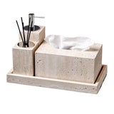 Travertine Élégance Badezimmer-Set – 6-teiliges Luxus-Set aus Beige Naturstein für Zuhause & Hotel