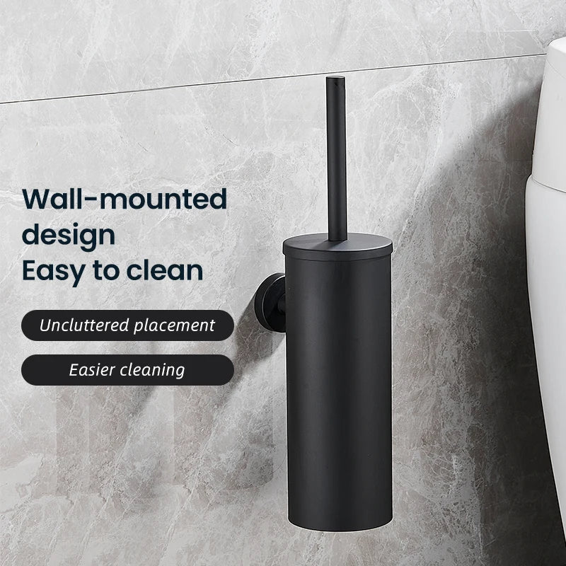 SteelClean Luxus-Toilettenbürste mit Wandhalterung – Schwarzes Edelstahldesign