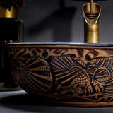 Rundes Waschbecken mit Wasserhahn Keramik Oval