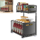 Ausziehbarer Küchen Unterschrank Organizer 2 Ebenen – L-förmiger Spülenschrank Korb | Stauraum Maximieren | Stahlregal