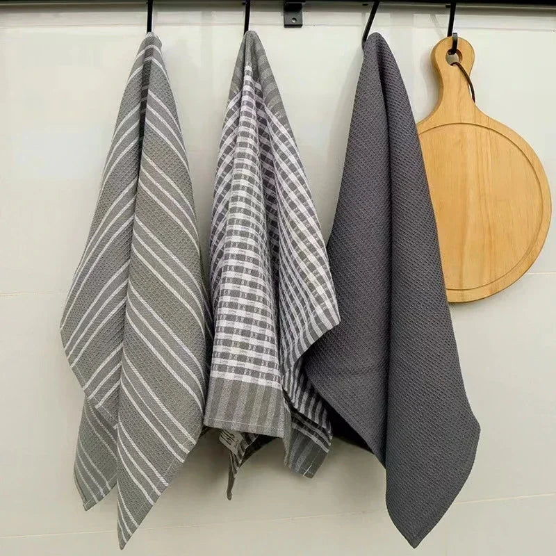 3-teiliges Küchenhandtuch-Set aus Baumwolle – 100% Baumwolle | 45x60 cm | Grau | Saugfähig & Strapazierfähig
