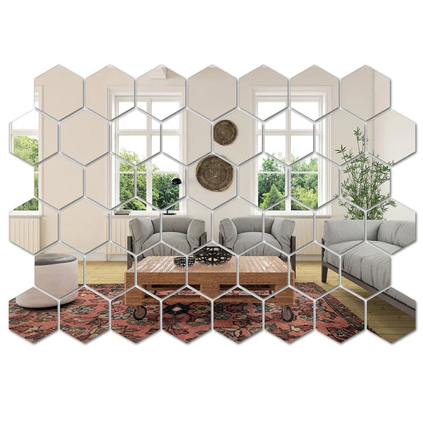 HexaShine – 45-teiliges sechseciges Spiegel-Wandaufkleber-Set
