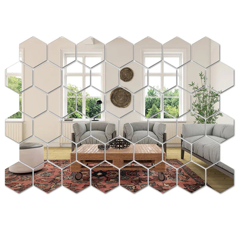 HexaShine – 45-teiliges sechseciges Spiegel-Wandaufkleber-Set