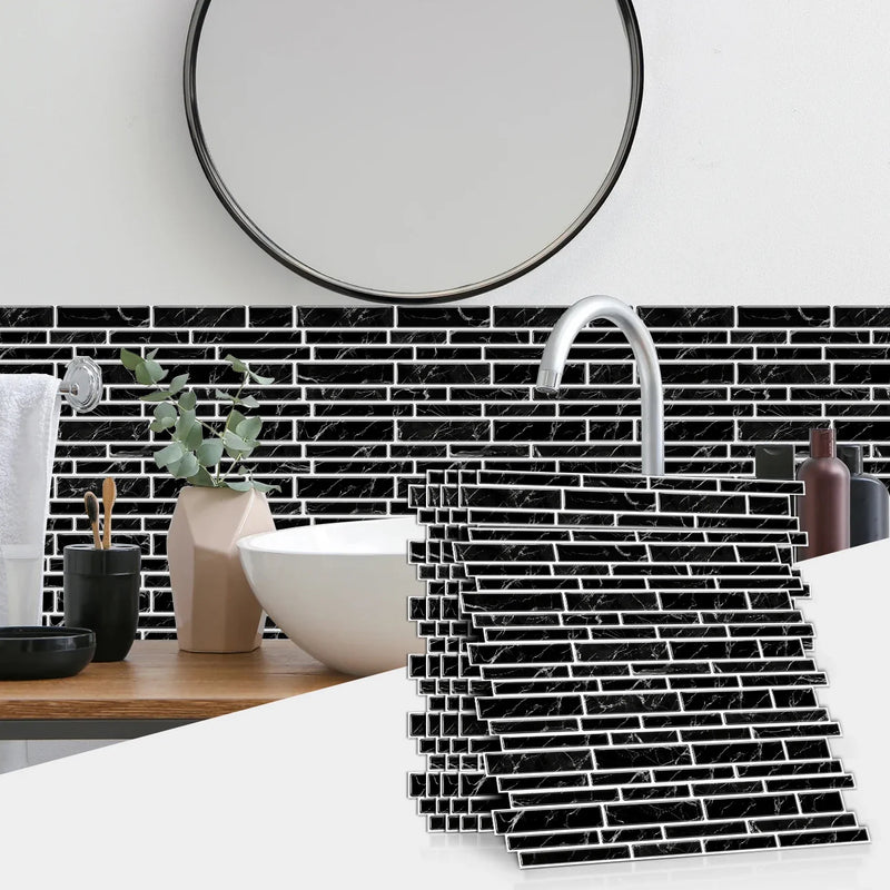 LuxeMarmer Marmoroptik Wandaufkleber Schwarz-Weiß – Selbstklebende, Wasserfeste Fliesenfolie (1–12 Stück)