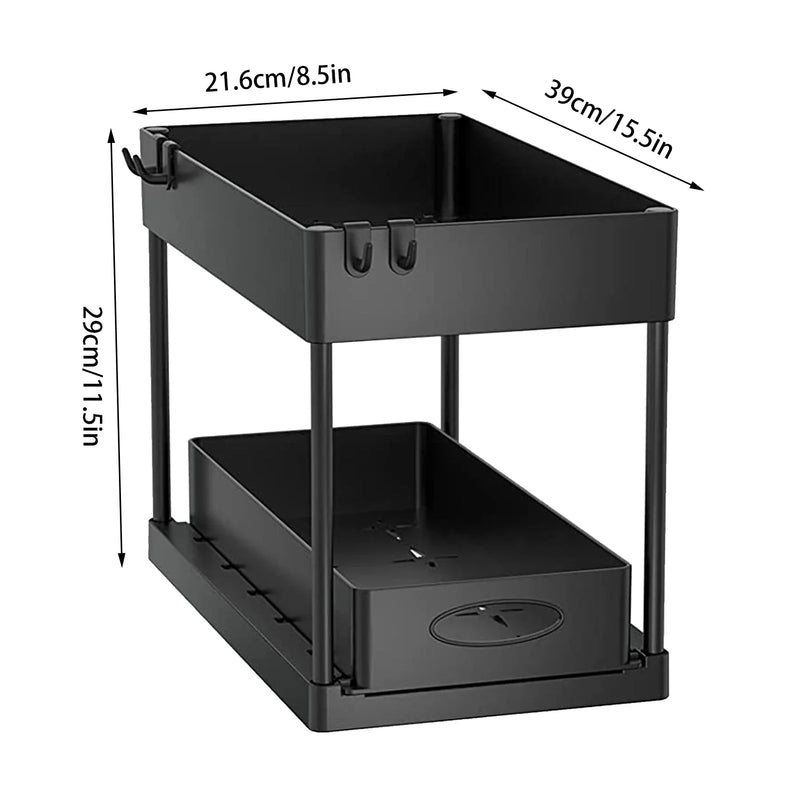 SlideEase 2-stufiger Organizer – Ausziehbarer Untergiebel-Organizer mit Korb, Haken und Bechersystem