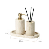 TraveraStone Luxury Travertin Badezimmer-Accessoires Set – Elegantes Naturstein Bad-Set mit Seifenspender, Zahnbürstenhalter & Tablett