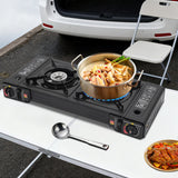 CampingFlamme Doppelkocher – Tragbarer 2-Flammen-Gaskocher mit Piezozündung | 2.5 kW & Butan-/Flüssiggasbetrieb | Mit Grillplatte und Transportkoffer
