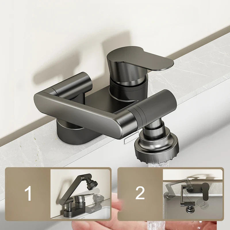 Aqua Twist Duo-Flex Waschtischarmatur – 360° drehbarer Zweilochhahn für Warm- und Kaltwasser