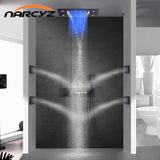 Thermostat-Duscharmatur mit LED-Anzeige – Integrierte Smart-Funktion | Quadratischer Duschstrahl | Messing | Schwarz