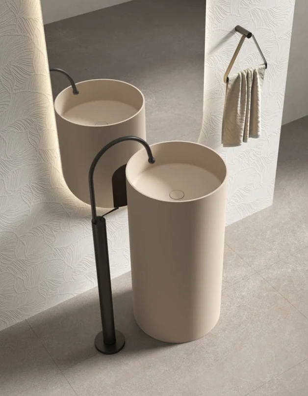 Einfaches rundes freistehendes Waschbecken – Mattweiß | Integriertes Design