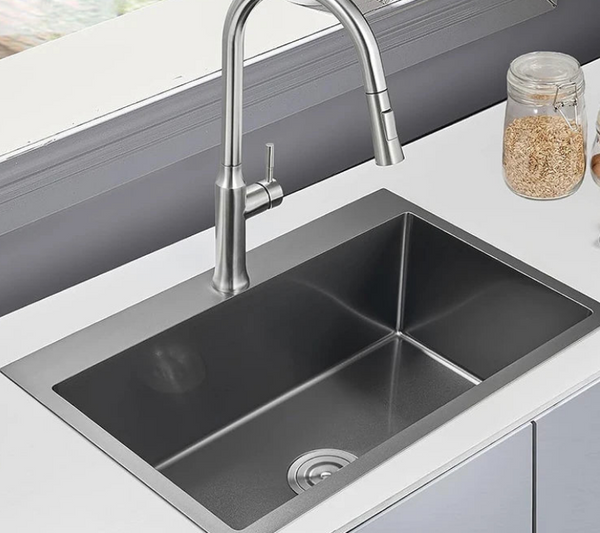 Schwarze Küchenspüle – Einzelbecken | Aufsatzmontage | Edelstahl 304 | 9 Zoll tief