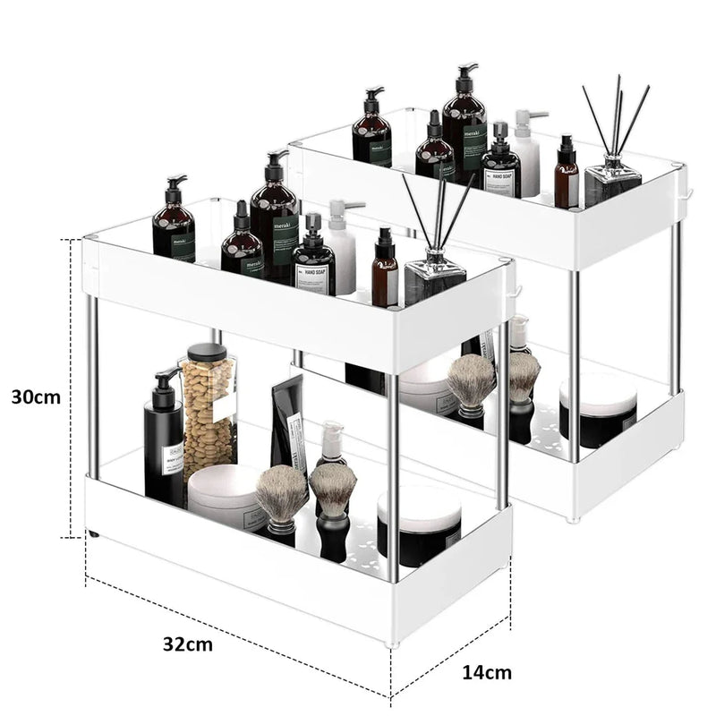 SlideEase 2-stufiger Organizer – Ausziehbarer Untergiebel-Organizer mit Korb, Haken und Bechersystem