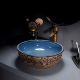 Rundes Waschbecken mit Wasserhahn Keramik Oval