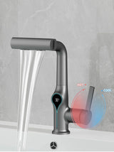 AquaGlow Wasserfall-Waschtischarmatur mit digitaler Temperaturanzeige