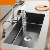 Luxus-Wasserfall-Küchenspüle – Schwarzer Edelstahl | Einzelkugel | Unterbau | Inklusive Wasserhahn und Seifenspender