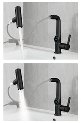 Wasserfall-Waschtischarmatur mit digitaler Temperaturanzeige und höhenverstellbarem Auslauf