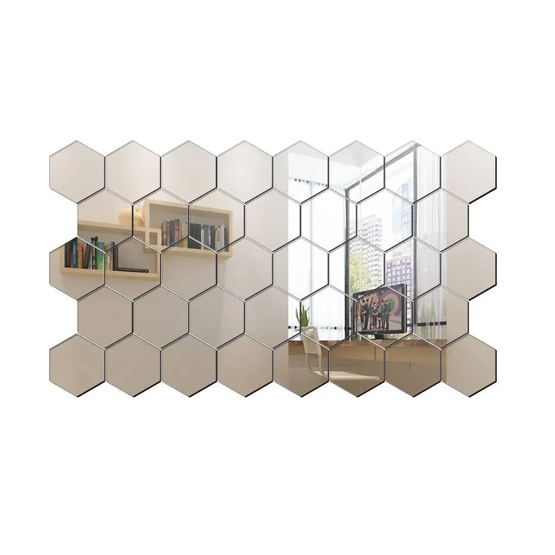 HexaShine – 45-teiliges sechseciges Spiegel-Wandaufkleber-Set