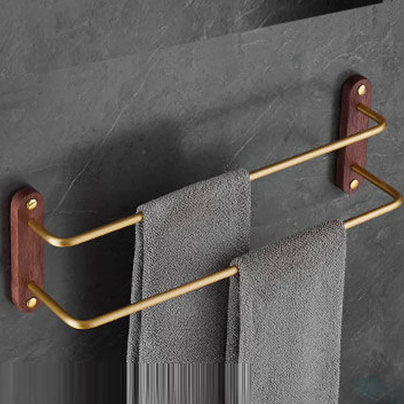 Doppelter Handtuchhalter | 50–60 cm | Schwarz oder Gold/Walnuss | Gebürstetes Aluminium