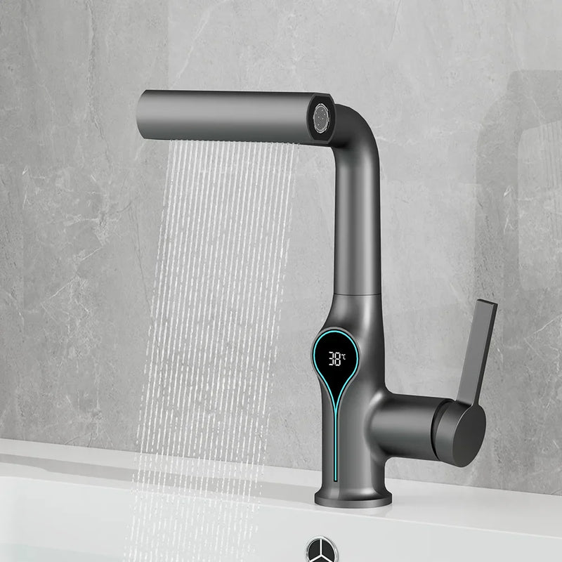 AquaGlow Wasserfall-Waschtischarmatur mit digitaler Temperaturanzeige